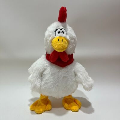 Peluche de poulet blanc avec cou-tirer, caquetant, chantant et dansant, poupée de coq drôle, jouet interactif anti-stress