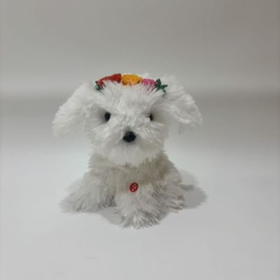 Chien blanc dansant et chantant avec des fleurs et des clochettes sur la tête, jouet pour enfants, cadeau pour la fête des enfants