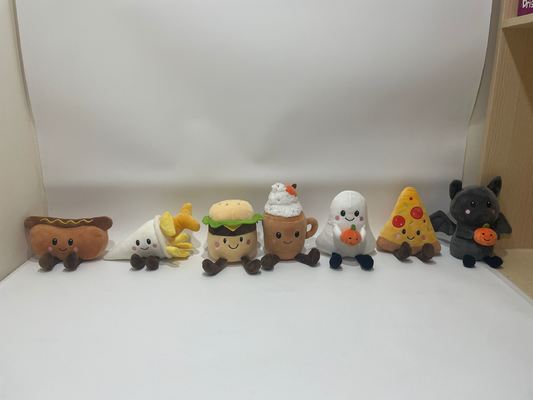 7 pièces assorties de peluches fantômes avec citrouille, adorables animaux en peluche alimentaires pour enfants et décoration de la maison