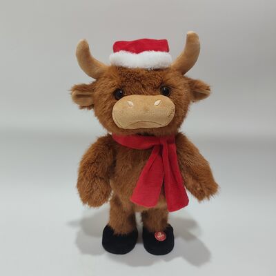 Vache des Highlands de Noël en peluche chantante et dansante