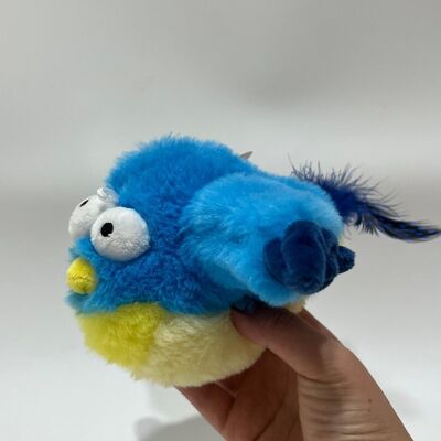 Peluche d'oiseau bleu potelé avec son, pressez pour qu'il gazouille, jouet d'oiseau en peluche amusant, jouet interactif anti-stress
