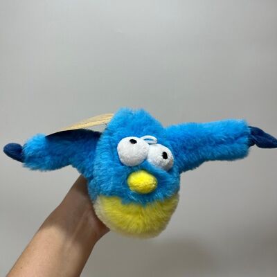Peluche d'oiseau bleu potelé avec son, pressez pour qu'il gazouille, jouet d'oiseau en peluche amusant, jouet interactif anti-stress