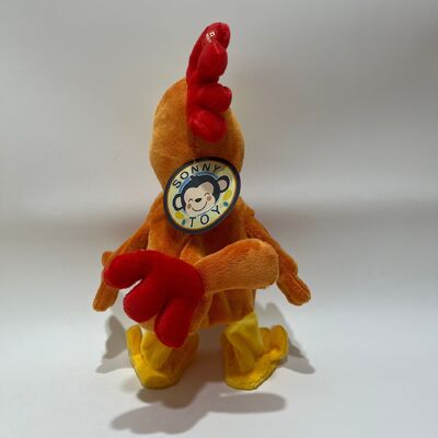 Jouet en peluche de poulet jaune à poils longs avec un collier-tirant claquant chanter et danser Doll de coq drôle Jouet interactif de soulagement du stress