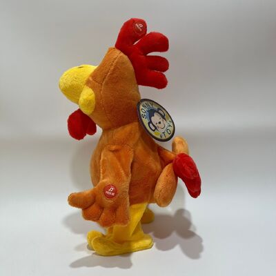 Jouet en peluche de poulet jaune à poils longs avec un collier-tirant claquant chanter et danser Doll de coq drôle Jouet interactif de soulagement du stress