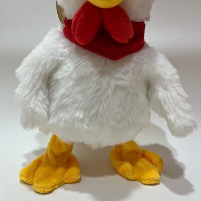 Peluche de poulet blanc avec cou-tirer, caquetant, chantant et dansant, poupée de coq drôle, jouet interactif anti-stress