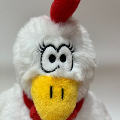 Peluche de poulet blanc avec cou-tirer, caquetant, chantant et dansant, poupée de coq drôle, jouet interactif anti-stress