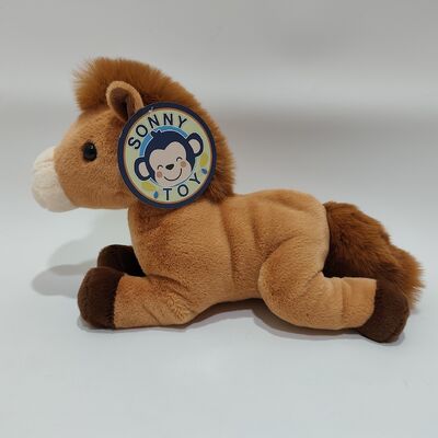 Peluche douce cheval marron mignon et réaliste animal en peluche