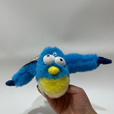 Peluche d'oiseau bleu potelé avec son, pressez pour qu'il gazouille, jouet d'oiseau en peluche amusant, jouet interactif anti-stress